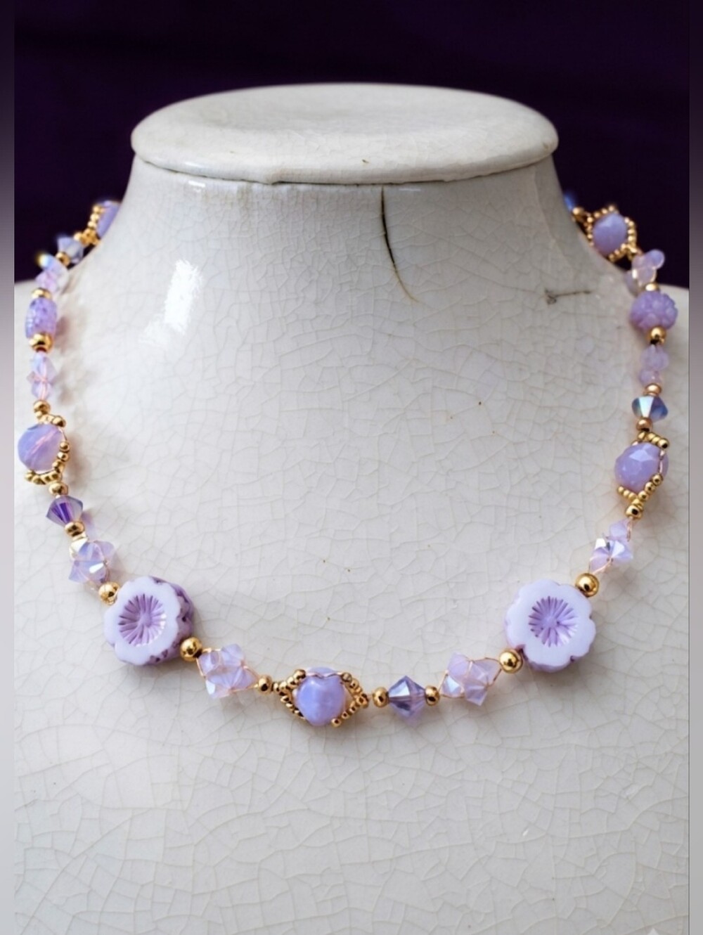 Victorian Delicate & Dainty Purple AB Swarovski & Glass GP Necklace & Earrings
